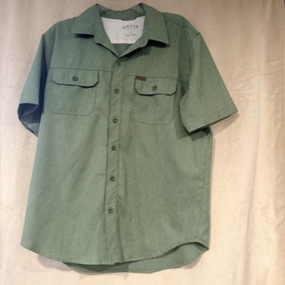 Orvis Mens Green Outdoor Fishing Hiking Short Sleeve Button Up Sport Shirt,M EUC